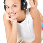 Woman With Headphones and Book